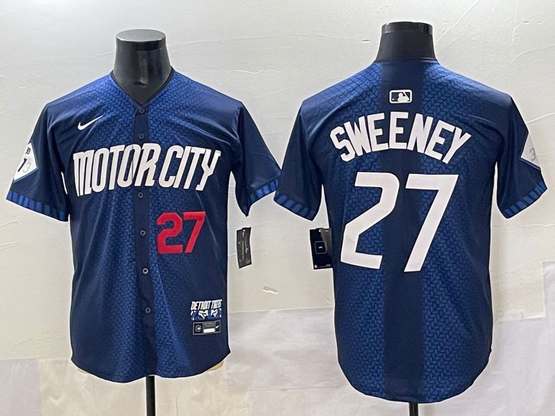 Men 2025 Detroit Tigers #27 Sweeney Blue City Edition Nike MLB Jersey style 2